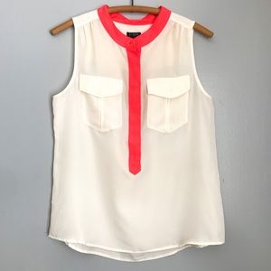 J Crew sleeveless Blouse White/Coral